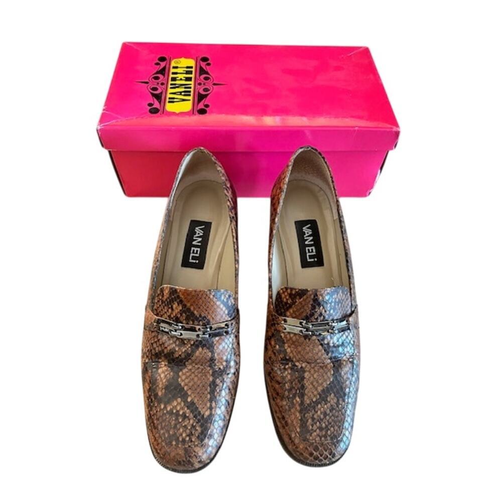 VANELI Snake Print Loafer Heels 8.5 M Brown